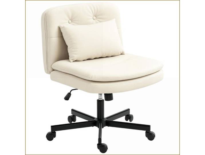Chaise de bureau sans bras - Similicuir coussin extra réglable en hauteur roulante – Beige
