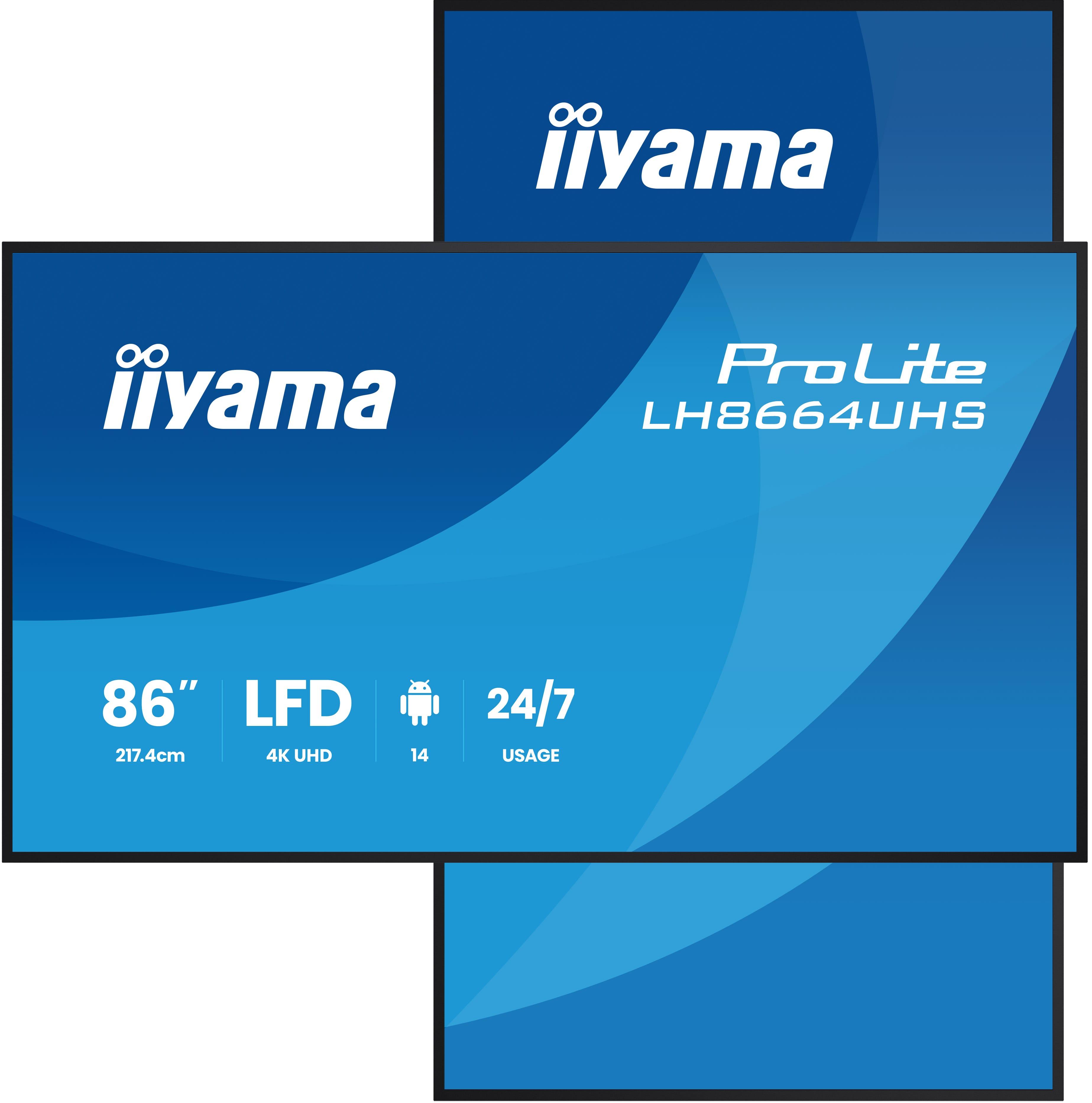 iiyama LH8664UHS-B3AG, Digital Signage Flachbildschirm, 2,17 m (85.6"), 3840 x 2160 Pixel, WLAN, 24/7