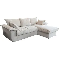 KAWOLA Sofa DAMETO Ecksofa Bettsofa Schlafsofa mit Stauraum Cord weiß Recamiere rechts