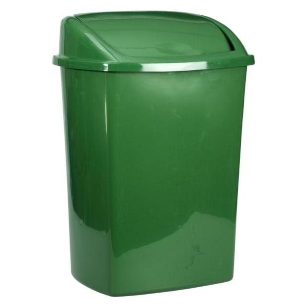Konjac Sponge Waste bin, V-Part, dark green, plastic, 8 l, with swing lid, prepared for wall mounting (8 l) (1000009372)