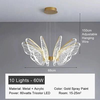Uplift Picks Butterfly Acrylic Chandelier Modern Minimalist LED Hanging Light 10 Heads neutral 110 240 V