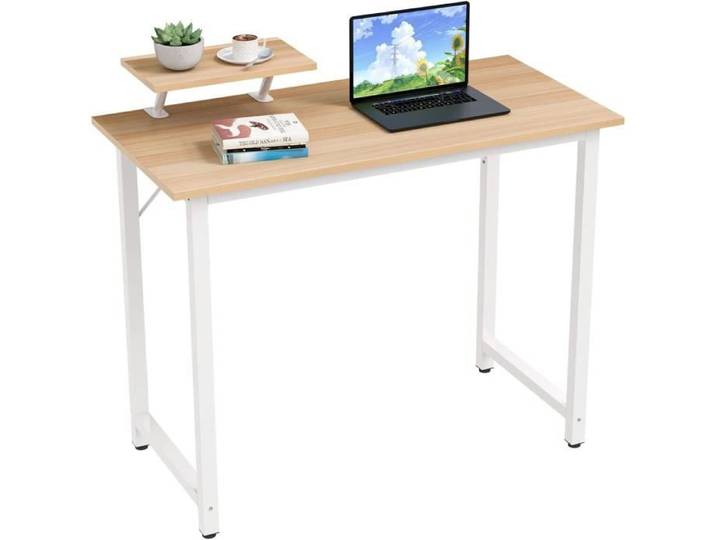 Bureau Gaming Avec Réhausseur d'Écran L100x50x75cm Surface en Fibre de Carbone Chêne