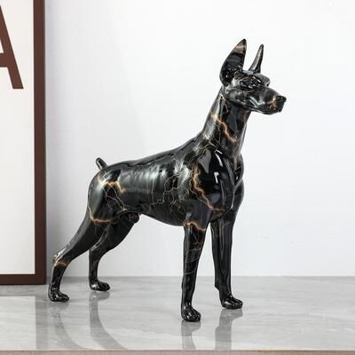 Youfap Market Creative Painted Graffiti Doberman Dog Statue, Unique Home Entrance And Office Decor, Resin Craft For Pet Lovers black