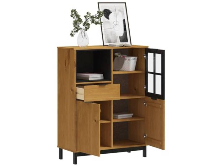 KTHLBRH Sideboard FLAM 92 x 40 x 122,5 cm Holz Kiefer 1 Glastür, 2 Holztüren, 1 Schublade, offenes Fach, 4 Kunststoffgriffe, Montage erforderlich