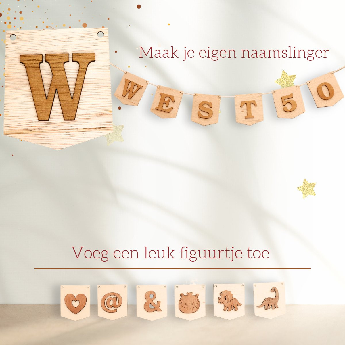 CoolCuts 3D Houten Letter W voor Gepersonaliseerde Slingers en Vlaggenlijnen