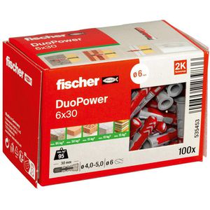 Fischer Dübel 535453, Duopower 2 Komponenten-Dübel, 6 x 30mm, Universaldübel, 100 Stück