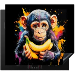 HERDABDECKPLATTE Affe - Graffiti - Farbenfroh - Bananen - Modern Abdeckung Glaskeramikkochfeld 58.3x51.3 cm