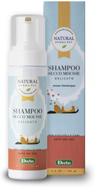 Derbe Natural Derma Pet by Shampoo Secco Mousse Delicato per Cuccioli e Cani 150 ml Natural Derma Pet