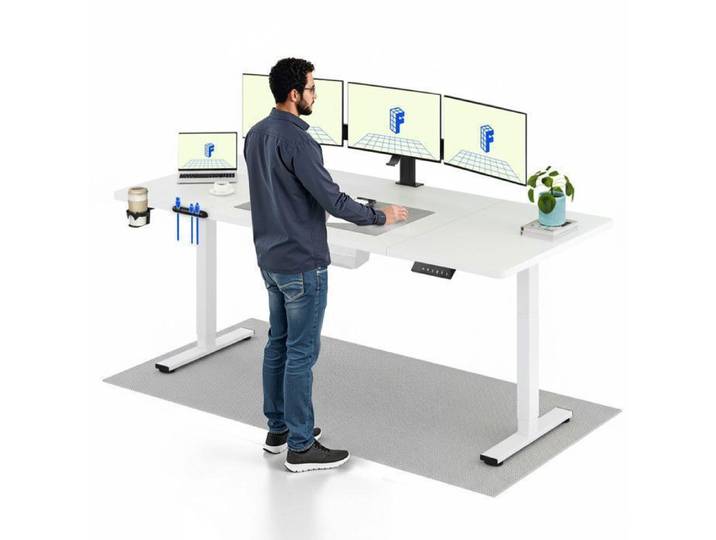 FlexiSpot Bureau Assis Debout Électrique 200x80cm Bureau Réglable Table avec Crochet Fonction Mémoire Blanc