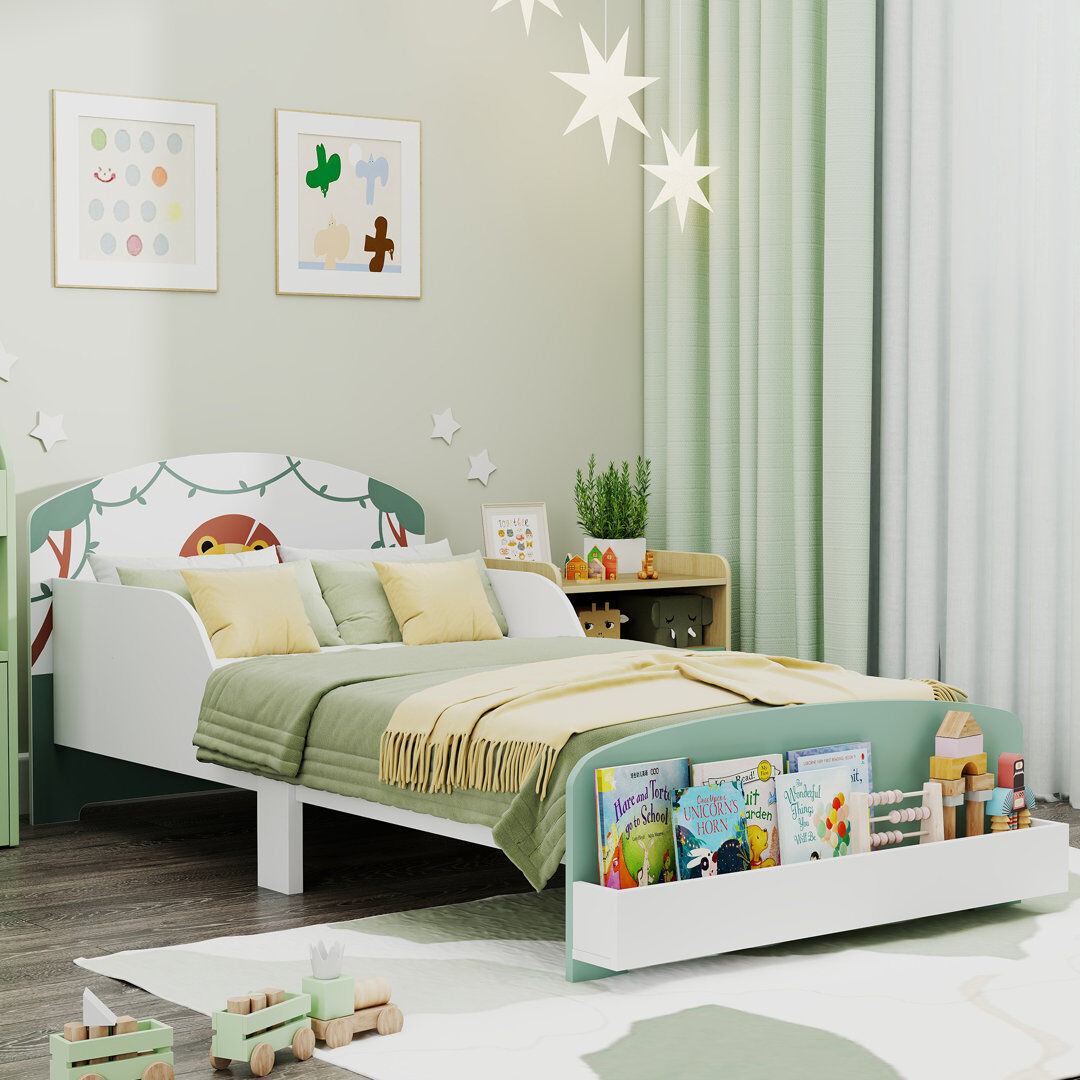 Isabelle & Max AIYAPLAY Toddler Bed, Lion-Themed Kids Bed Frame with Storage, Green Green