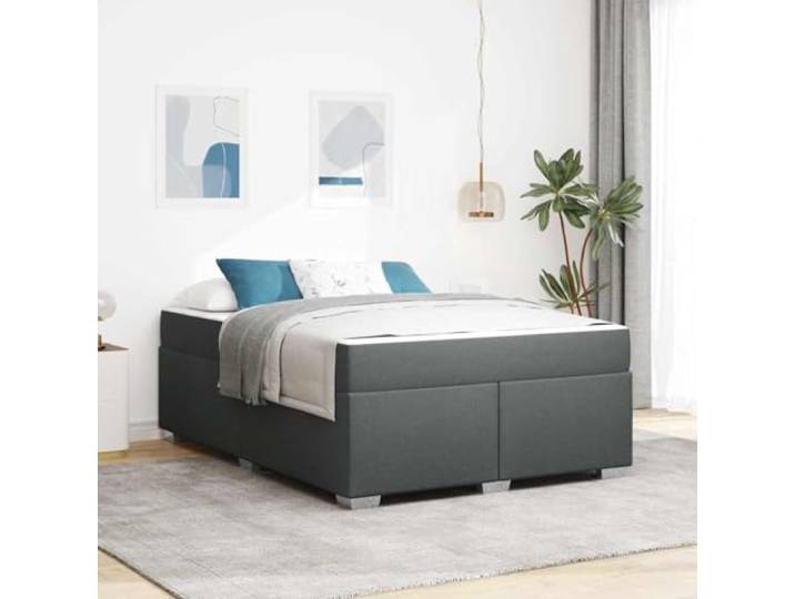 Atmungsaktiver Stoff Bettrahmen Modern Schlafzimmer Dunkelgrau 140 x 200 cm Bettrahmen mit Matratze Dunkelgrau 140 x 200 cm Stoff Doppelbett mit Taschenfederkernmatratze Lattenrost Modernes Bettgestell