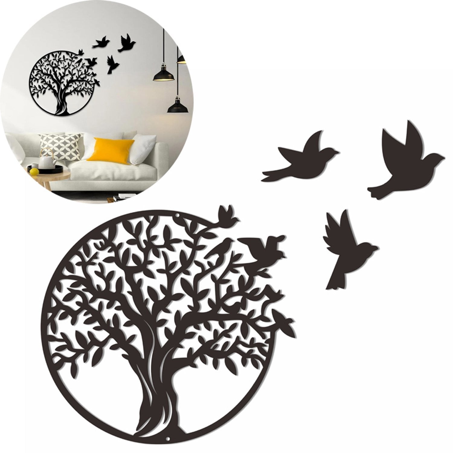 Tree of Life Wanddecoratie Zwart Metaal 30 x 30 cm