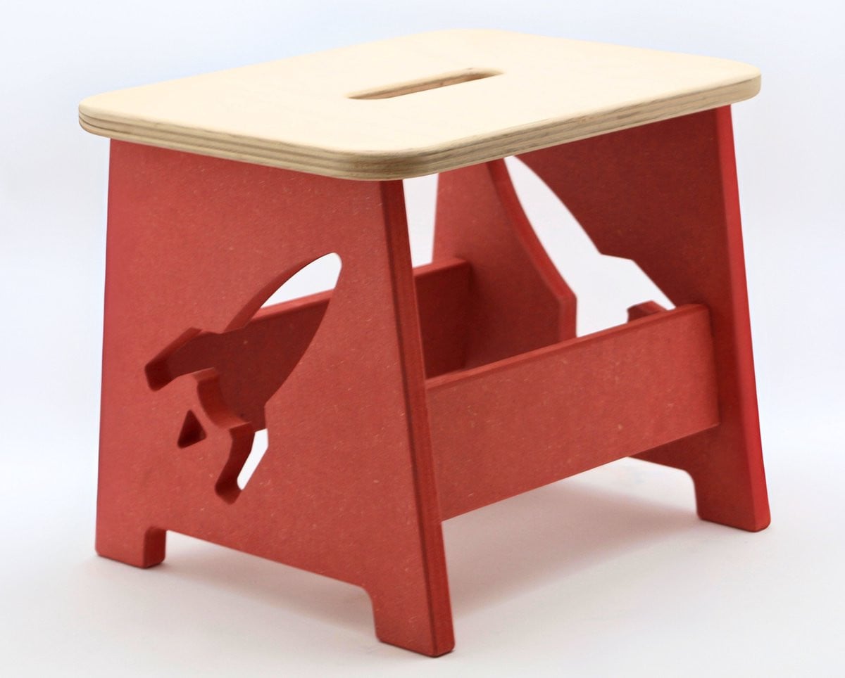 TieWood Houten kinderkruk en opstapje - Rood - Raket