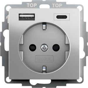 Gira Steckdose System 55 2459600, Unterputz, 1-fach, edelstahl, mit USB-A und USB-C