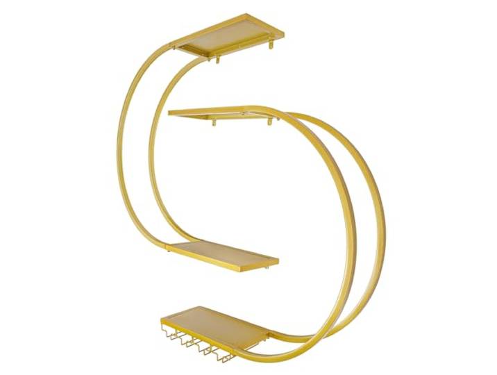 YYDWY Weinregal Wandmontage 4 Ebenen Kohlenstoffstahl Gold Halbkreis 10kg Kohlenstoffstahl mit Einbrennlackierung – 4 Ebenen, 10 kg pro Ebene, halbkreisförmig in Gold