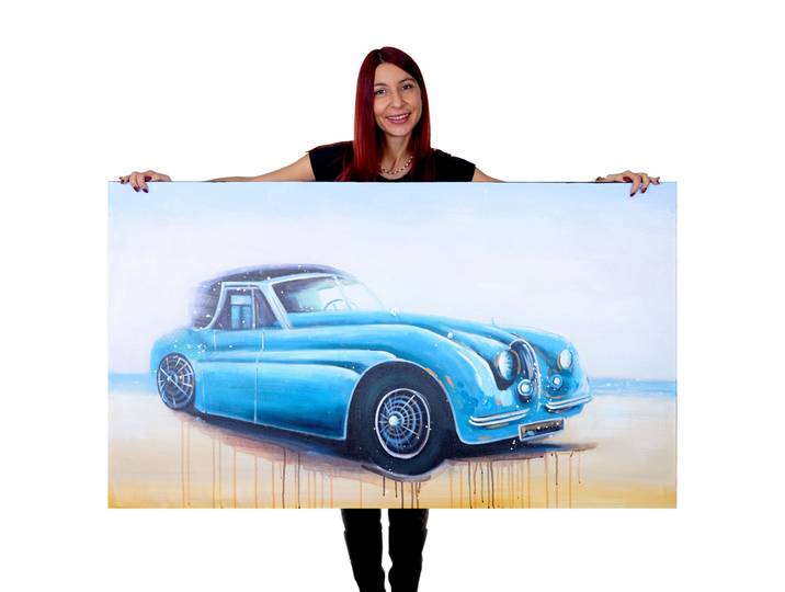 Ölgemälde Oldtimer, 100% handgemaltes Wandbild Gemälde XL, 140x80cm Standard