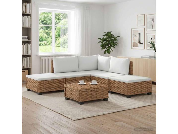 Ensemble de salon en rotin naturel GENDT\, comprenant 6 pièces et coussins\, pour un intérieur élégant et raffiné