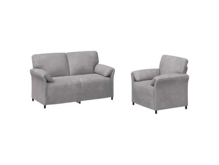 PUGYNBK 2-teiliges Sofa aus Samt, hellgrau, Metallrahmen Modern, Komfortschaum, geschwungene Arme, einfache Montage, einfache Pflege, elegante Dekoration