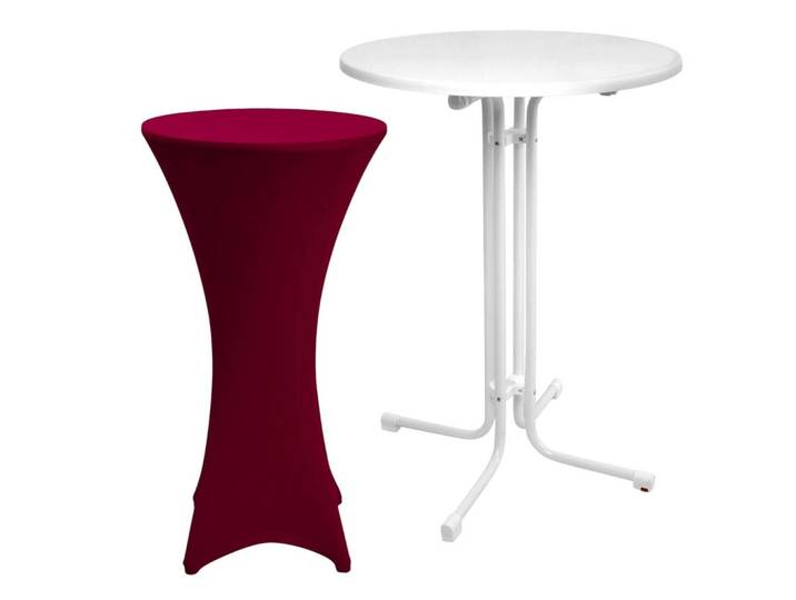 STEHTISCH Sylt Ø 80cm Weiß mit Stella Stehtischhusse Ø 80cm Bordeaux