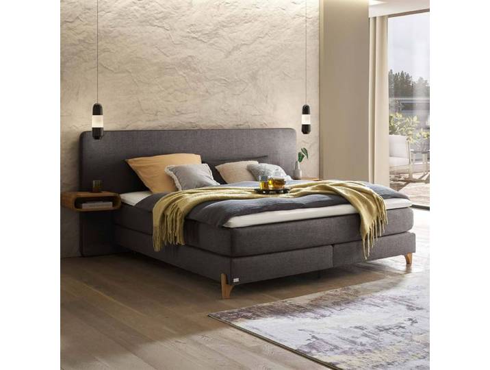 Boxspringbett Marein Webstoff 160x210cm TTF-Box Härtegrad: H2 Dunkelgrau modern, Mit abnehmbarem Bezug