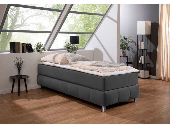 Boxspringbett, Samtoptik, Anthrazit, 96×206 cm, Ohne Kopfteil, Modern, Andas