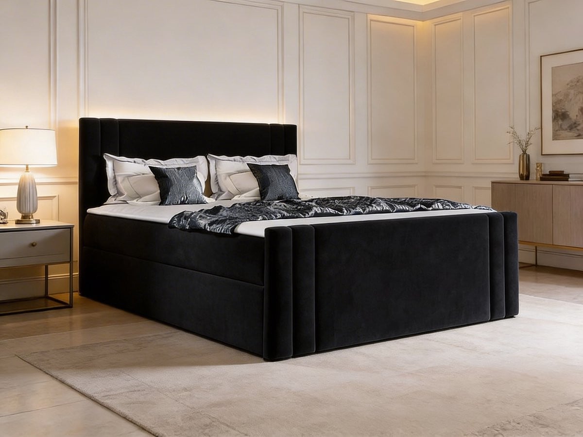 Noirvelle Boxspring Black Koningstijl – Luxe Zwarte Boxspring met Modern Design – B/D: 160 x 200 cm