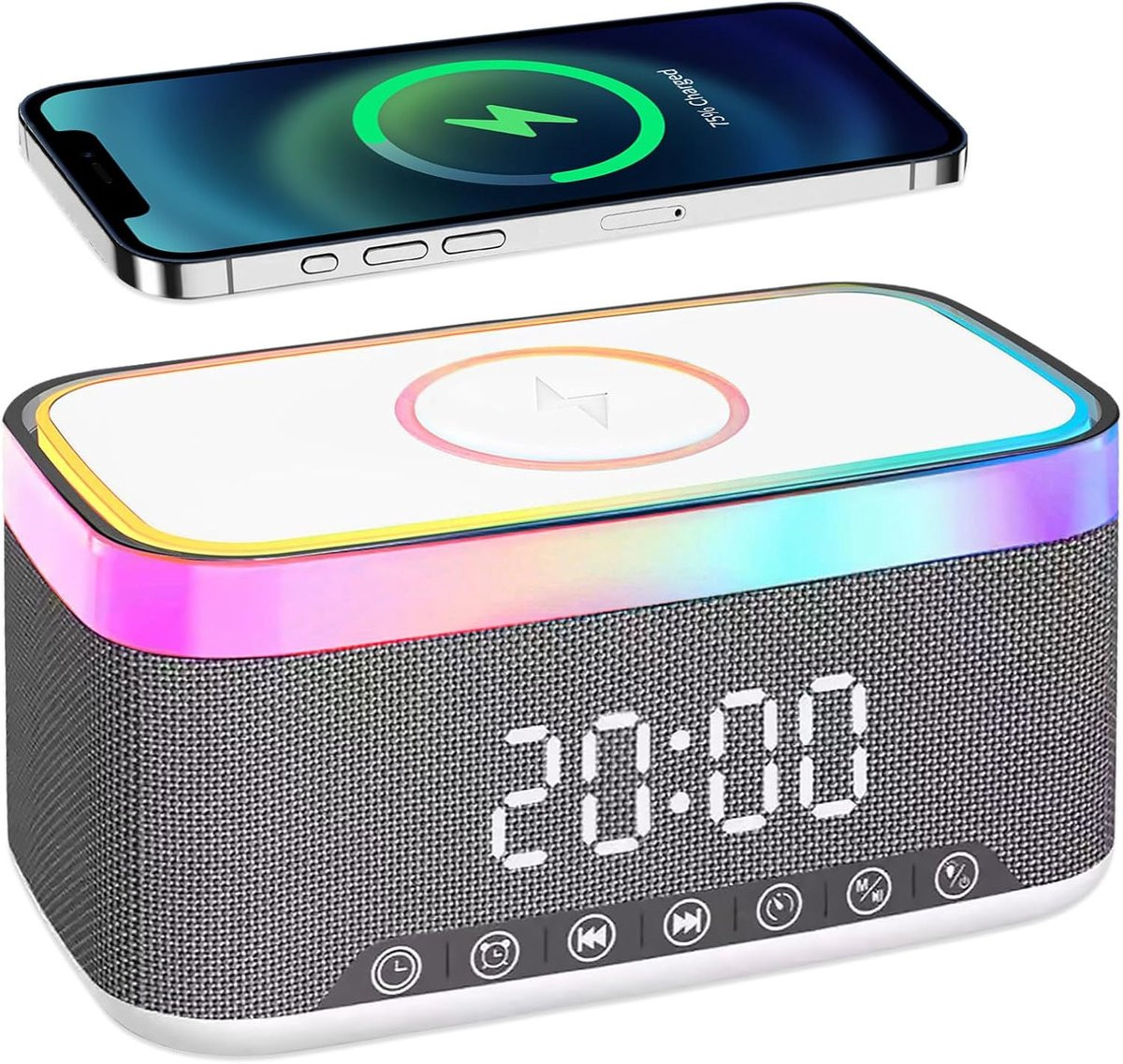 3-in-1 Digitale Wekker met Bluetooth-luidspreker, 15W Draadloos Oplader en Licht - 6 Kleuren