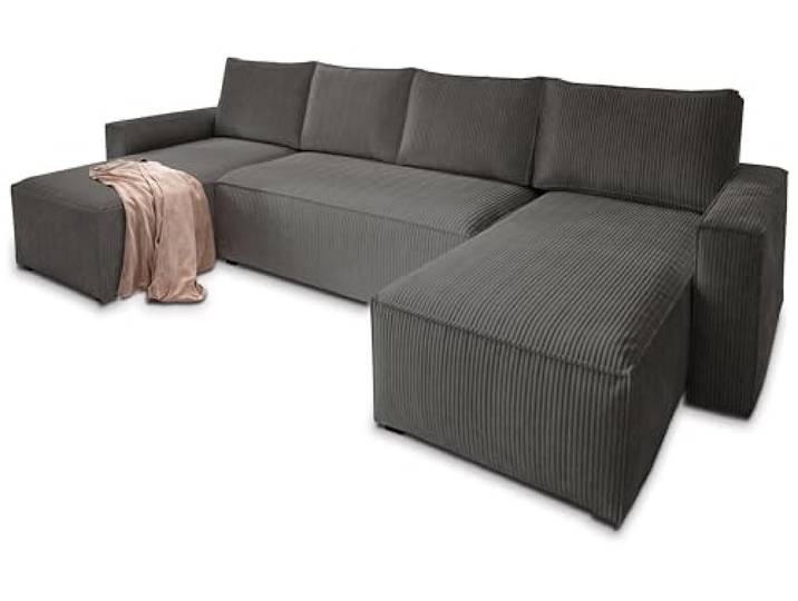 Masseno Ecksofa ASPRA mit Schlaffunktion U-Form, Sofa mit Bettkasten, Wohnzimmersofa, Couch, Soffa, Bettsofa, Couchgarnitur- Graphitfarben, POSO 34