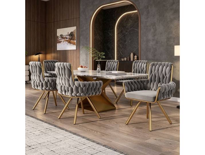Lot de 6 Chaises Pivotantes Chaises Salle à Manger en Velours Fauteuil Chaise Pivotante à 360° de Loisirs Pieds en Métal Gris