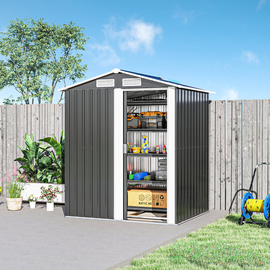 Outsunny 5ft x 4ft Garden Shed Metal Tool Storage Shed Dark Grey Grey 152cm W X 132cm D X 188cm H