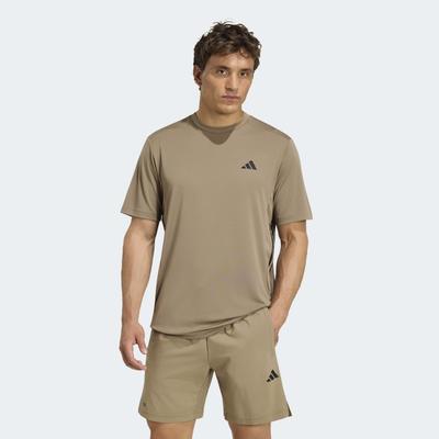 T-Shirt ADIDAS PERFORMANCE "TECH ESSENTIALS WORKOUT 3-STREIFEN", Herren, Gr. 3XL, beige (khaki six), Obermaterial: 100% Polyester, Shirts T-Shirt