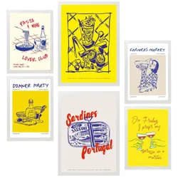 POSTER Set Mit 6 Von Lebensmitteln & Essen Im Gelben Pop Art A3 & A4 Weißer Rahmen