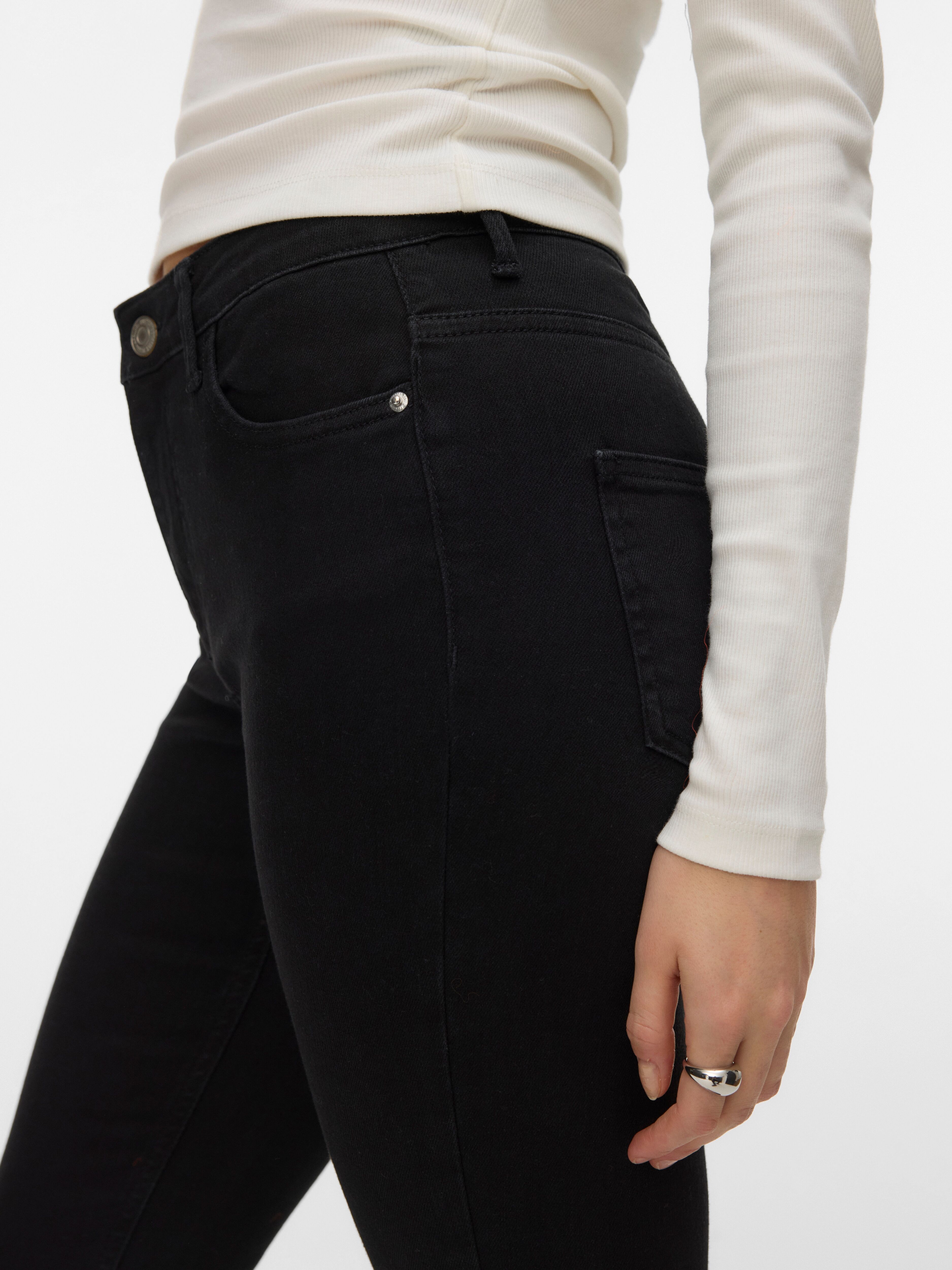 Skinny-fit-Jeans VERO MODA "VMPOLLY MR SKINNY JEANS RA135 NOOS", Damen, Gr. S (36), Länge 32, schwarz, Denim/Jeans, Obermaterial: 98% Baumwolle, 2% Elasthan, unifarben, skinny fit lang, Jeans Skinny-fit-Jeans, Baumwollmischung, skinny fit