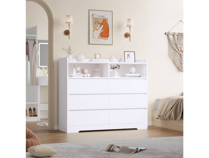 Getone Commode 6 Tiroirs Commode Chambre Armoire de Rangement pour Salon Bureau Couloir Buffet 120x40x100cm