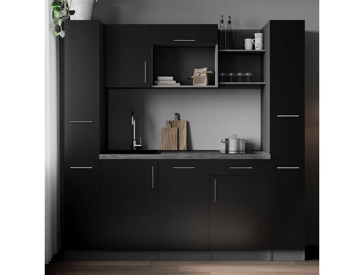 Singleküche Oliver ohne Mikro Kombi B 205cm Schwarz/Schwarz