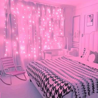 Multicon Wholesale Hub USB Powered LED Curtain String Lights With Remote Control, Modes For Bedroom And Christmas Home Decoration pink 200leds