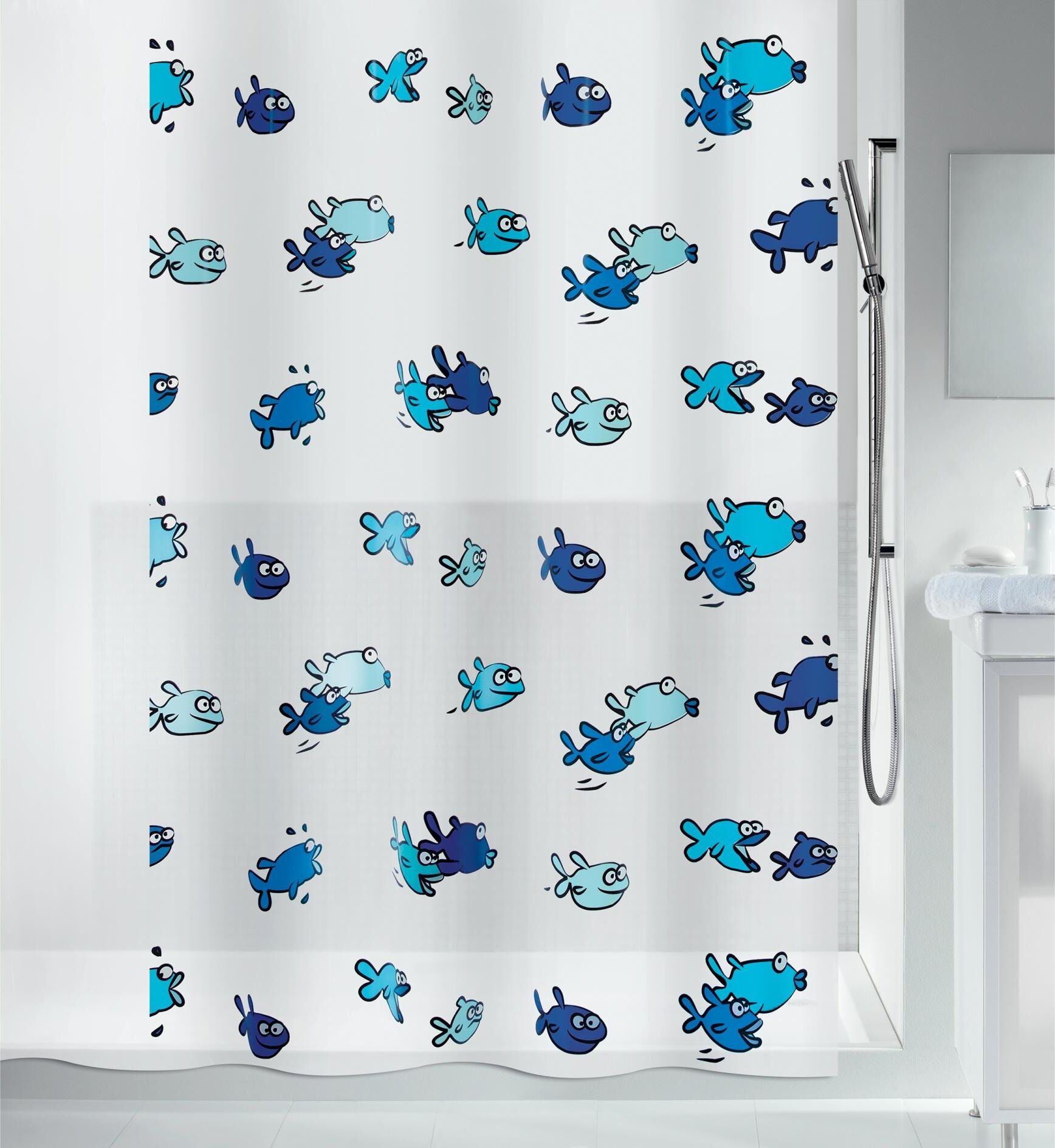 Duschvorhang SPIRELLA "Hugo", blau, B:180cm H:200cm, Polyethylen-Vinylacetat (PEVA), Duschvorhänge, Duschvorhang blau B/H: 180cm x 200cm