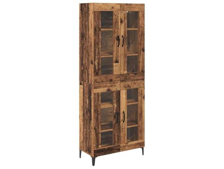 Highboard Altholz 69,5 x 34 x 180 cm Holzwerkstoff Wandmontiert,konische Metallbeine,minimalistisches Design,mehrere Fächer,zeitgemäßes Wohnzimmer