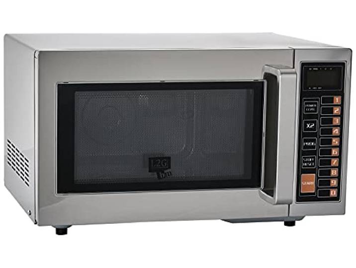 SARO Mikrowelle für Gastronomie – 25 L – 1000 W – Edelstahl – Keramikboden – 3 Leistungsstufen – 20 Programme – Innenbeleuchtung – 230 V – Modell MWO25P