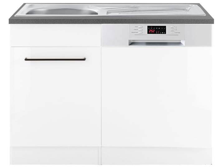 Spülenschrank KOCHSTATION KS-Tulsa , weiss (weiß hochglanz), B:110cm H:85cm T:60cm, Schränke, Spülenschrank, 110 cm breit, inkl. Tür/Sockel für Einbaugeschirrspüler, Metallgriff