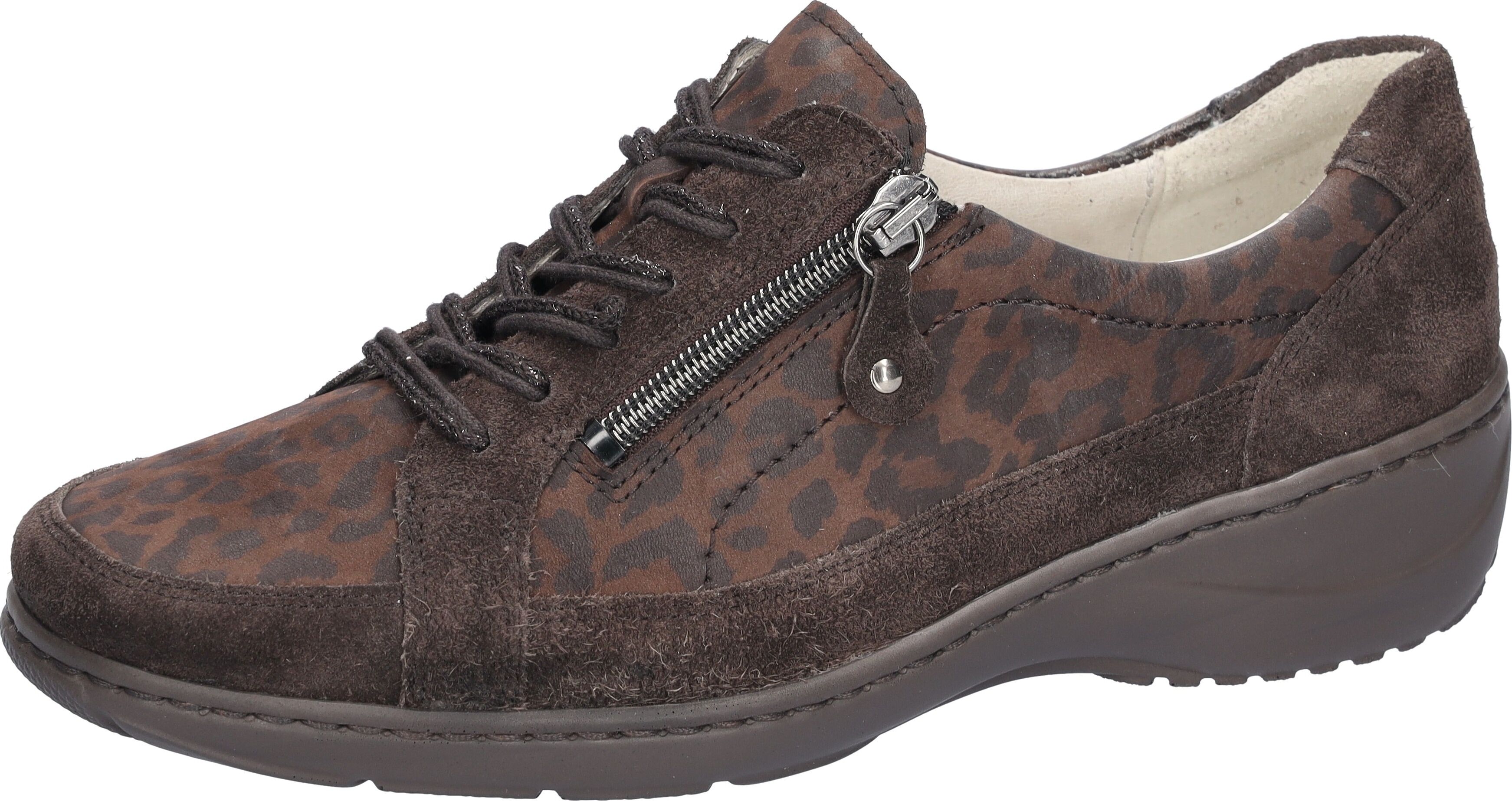 Schnürschuh WALDLÄUFER "Kya", Damen, Gr. 7 (40,5), Leder Textil, braun (braun, leo), Nubukleder, Veloursleder, Schuhe Schnürschuh, Komfortschuh, Halbschuh, Schnürschuh in Extraweite K
