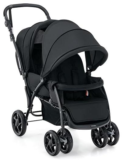 Geschwisterwagen Zwillingswagen, Kinderbuggy Klappbar, Buggy Zwilinge, Kinderwagen Babybuggy, Babywagen Grau, für Babys ab 6 Monate (Schwarz)