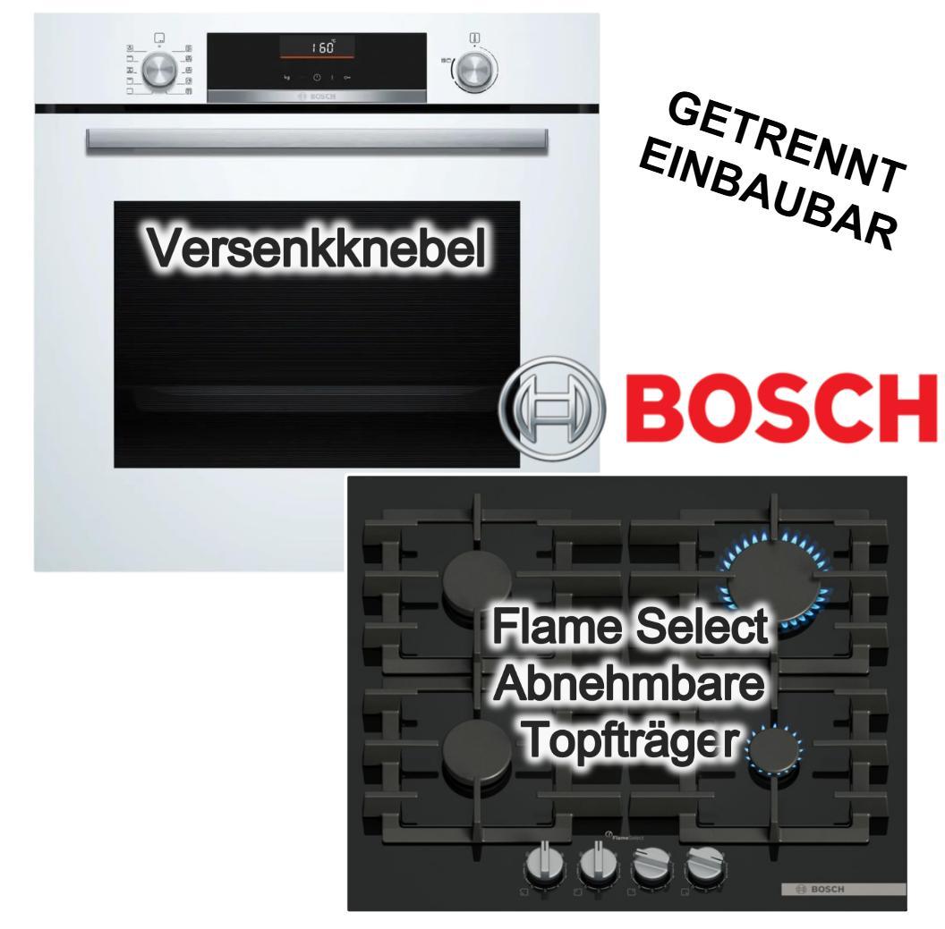 Herdset BOSCH Backofen 3D-Heißluft Air Fry weiß + Gaskochfeld Flame Select