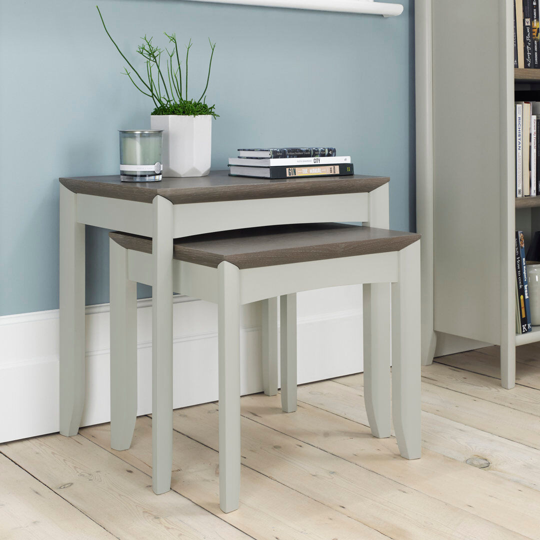August Grove Izzie Solid Wood Top Four Leg Square Nesting Side Tables Ivory/Brown 54cm H X 55cm W X 42cm D