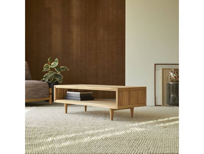 Couchtisch 120 x 50 aus unbehandletem Teak skandinavisches Design natürlich - Natur