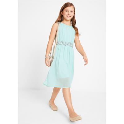 Chiffonkleid BONPRIX, Mädchen, Gr. 134, N-Gr, blau (pastellmint), Chiffon, Obermaterial: 100% Polyester. Futter: 100% Polyester, festlich, regular fit, Kleider Chiffonkleid, aus Chiffon, mit elastischem Bündchen, gefüttert