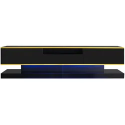 TV-Schrank Schwarz Hochglanz 180x38x45 mit 3 Schubladen und LED-Beleuchtung, luxuriöses Design und Stauraum