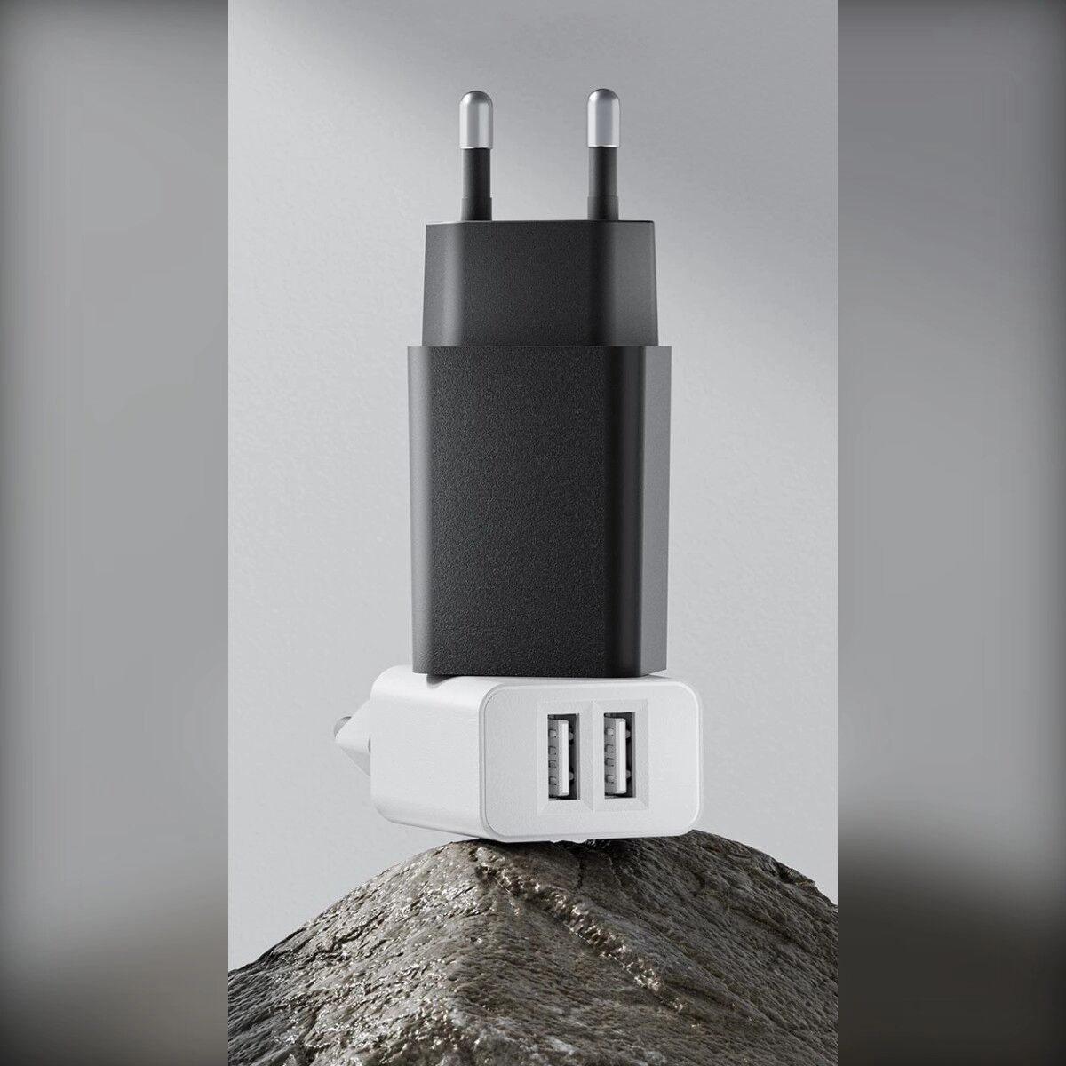 INF 5V2A EU Dual-USB Wandladegerät, 2er-Pack – Kompaktes PC V0 feuerhemmendes Gehäuse, Dual-Port 5V 2A Ladegerät, kompatibel Weiß