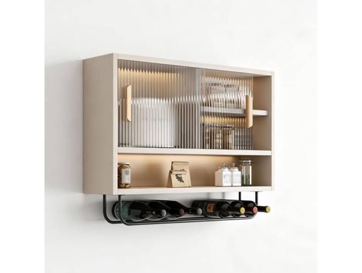 WNGJZZYC Küchenhängeschränke Mit Glastüren, Glas‑Aufbewahrungs‑Vitrine Verstellbare Ablagen, Einfach Zu Reinigender Metallrahmen, Für Bad, Eingangsbereich(Beige,80x65x23cm/32x26x9in)