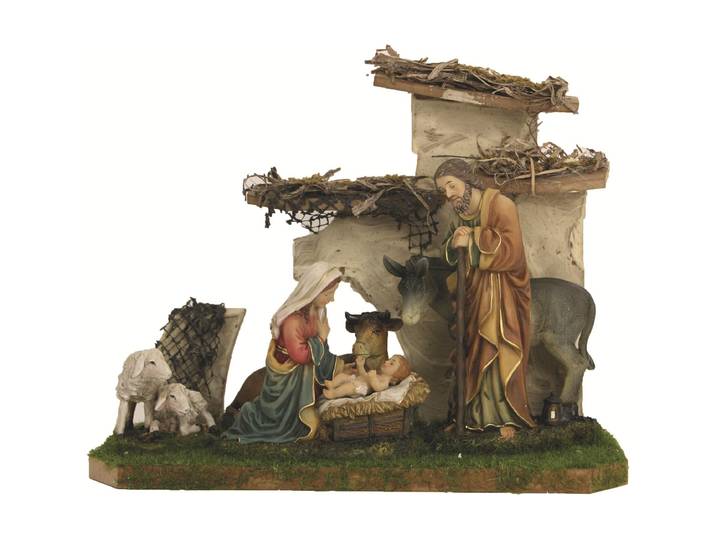 Krippenfigur BOTANIC-HAUS Stall mit Figur , beige (natur), T:28,5cm, Polyresin, Dekofiguren, Krippenfigur